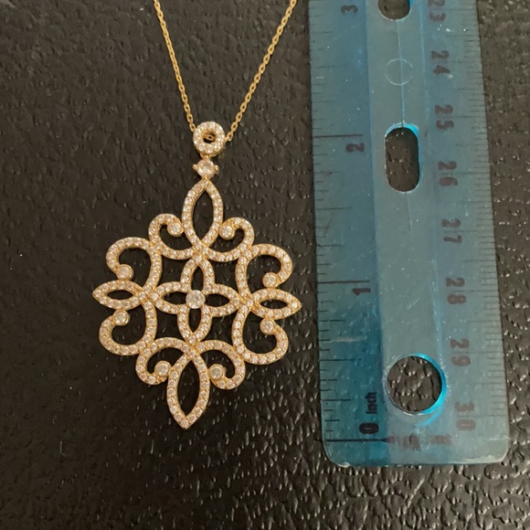 Silver necklace gold colored pendant with crystals - Picture 4 of 5